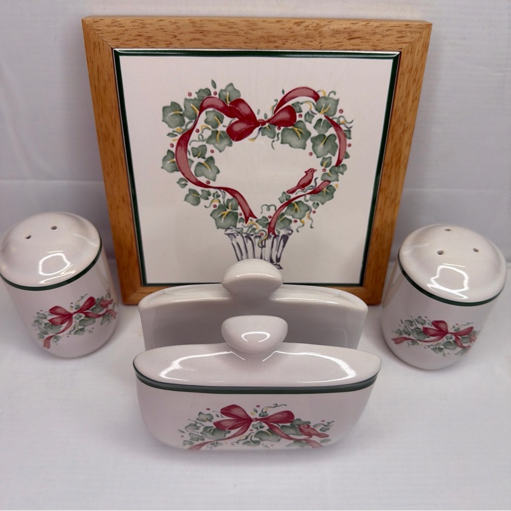 Vintage Ceramic Set with Red and Green Accents